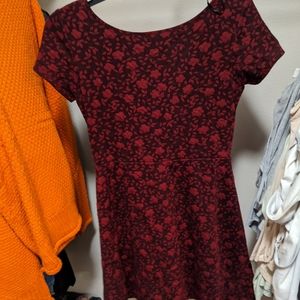 Red and black floral dress